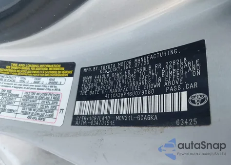 2006 Toyota Camry Solara Sle V6 z USA, uszkodzony, nr VIN 4T1CA38P16U079060